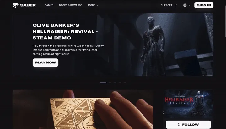 Game page for Hellraiser on saber.games